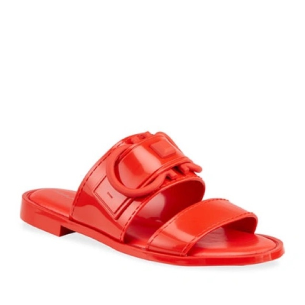 Salvatore Ferragamo Taryn Jelly Gancini Slide Sandals colour red worn once